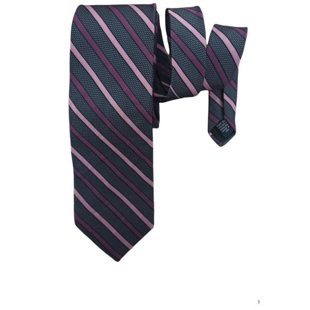 BROOKS BROTHERS MAKERS Gray Striped Silk Tie USA 58"/ 3.5" EC